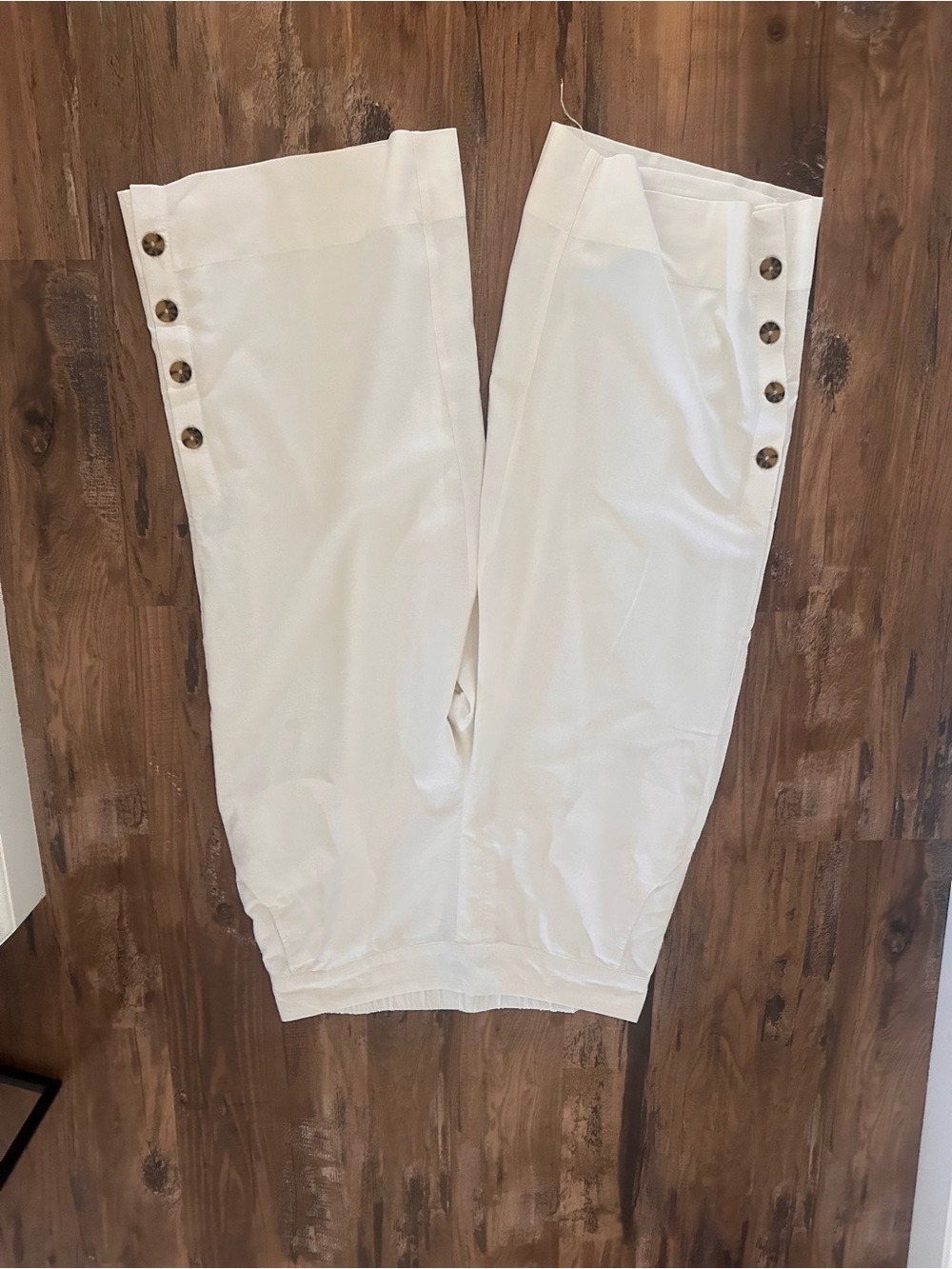 new directions White Wide-Leg Pants with Side Button Accents